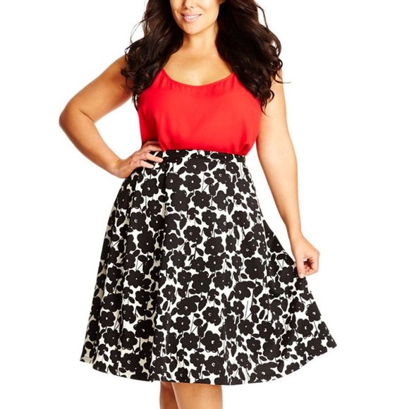 City Chic Dresses & Skirts - City Chic Black & White Floral Flare Midi Skirt